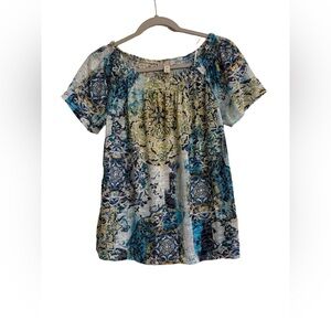 Blue and Yellow Patterned Women's Top
